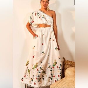 BNWT Stunning Farm Rio Pitanga Embroidered One-Shoulder Maxi Dress